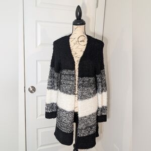 Apt 9 Black and White Striped Eyelash Sweater Cardigan Size L